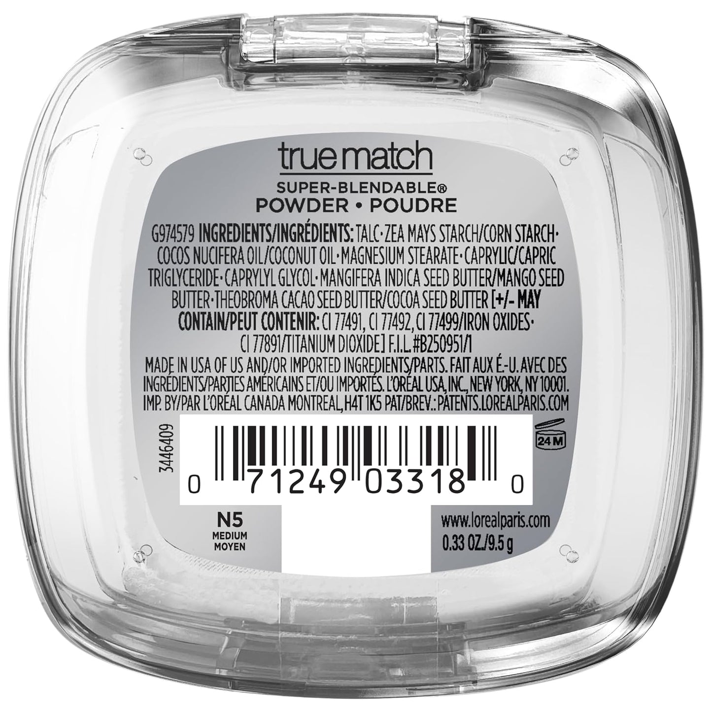 L'Oréal Paris True Match Super Blendable Powder Foundation for Mature Skin, Natural Finish, Oil-Free, N5 Medium, Lightweight Buildable Coverage, 0.33 oz.