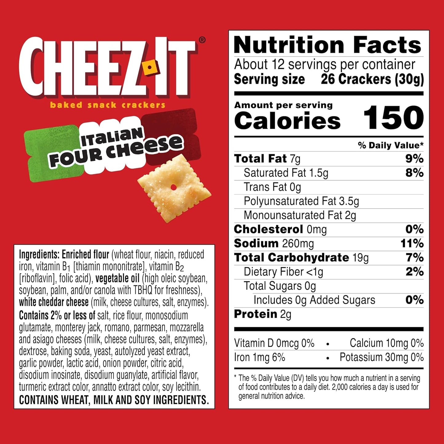 Cheez-It Cheese Crackers, Baked Snack Crackers, Office and Kids Snacks, Italian Four Cheese, 12.4oz Box (1 Box)