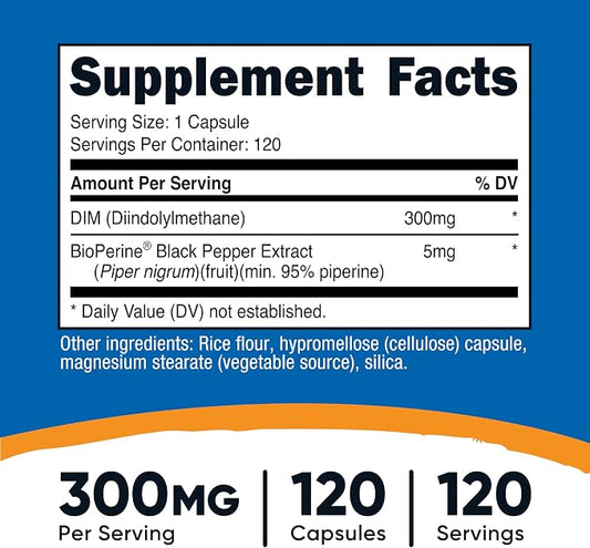 Nutricost DIM (Diindolylmethane) Plus BioPerine 300mg, 120 Vegetarian Capsules - Up to 4 Month Supply, Max Strength DIM Supplement (Pack of 2)