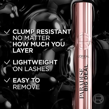 L'Oreal Paris Paradise Big Deal Mascara, Volumizing and Lengthening Formula, Buildable, Clump Resistant, Washable Black Mascara, 0.33 Fl Oz
