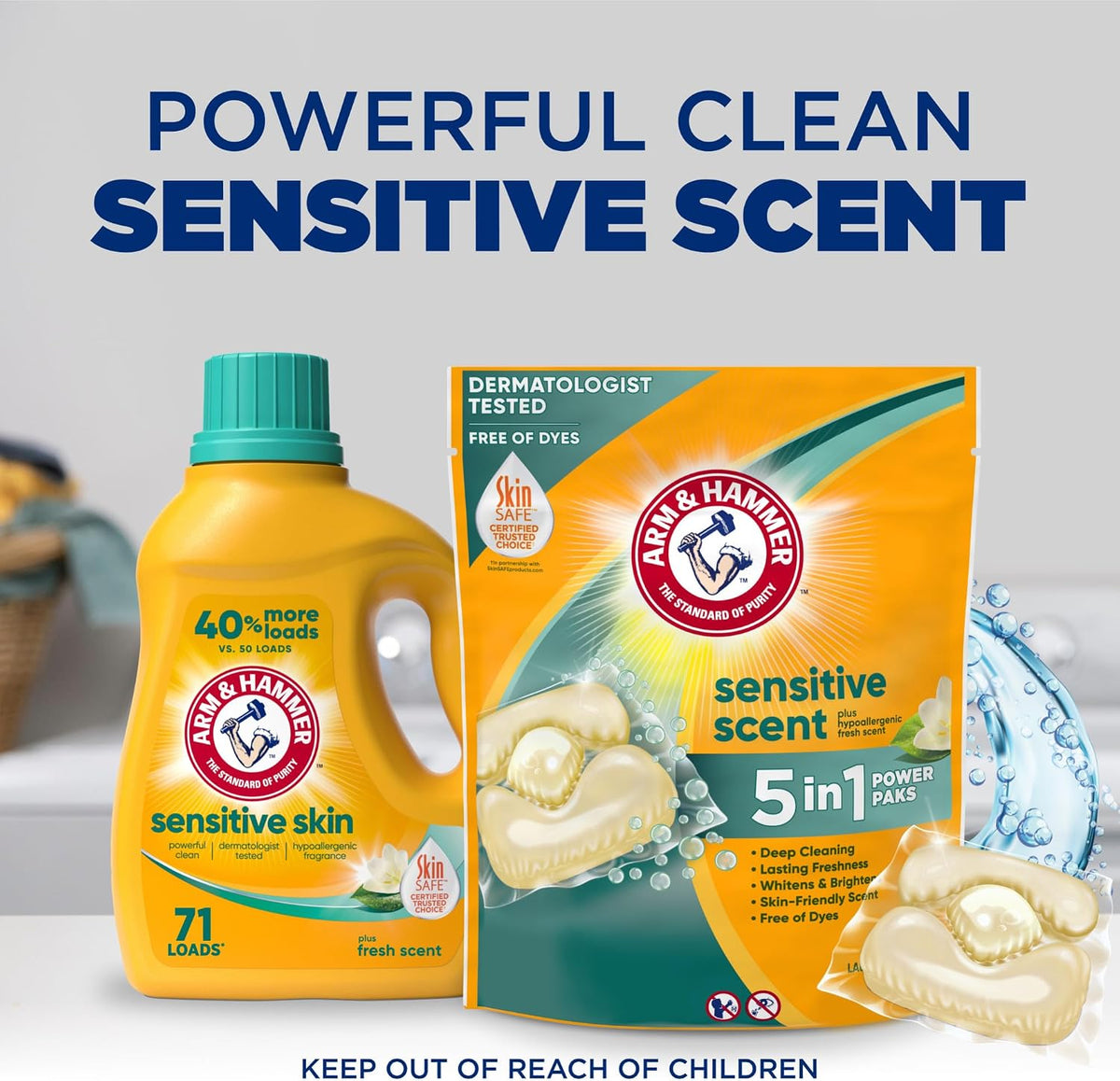 ARM & HAMMER Sensitive Skin Laundry Detergent Paks, Fresh Scent, 42 Count