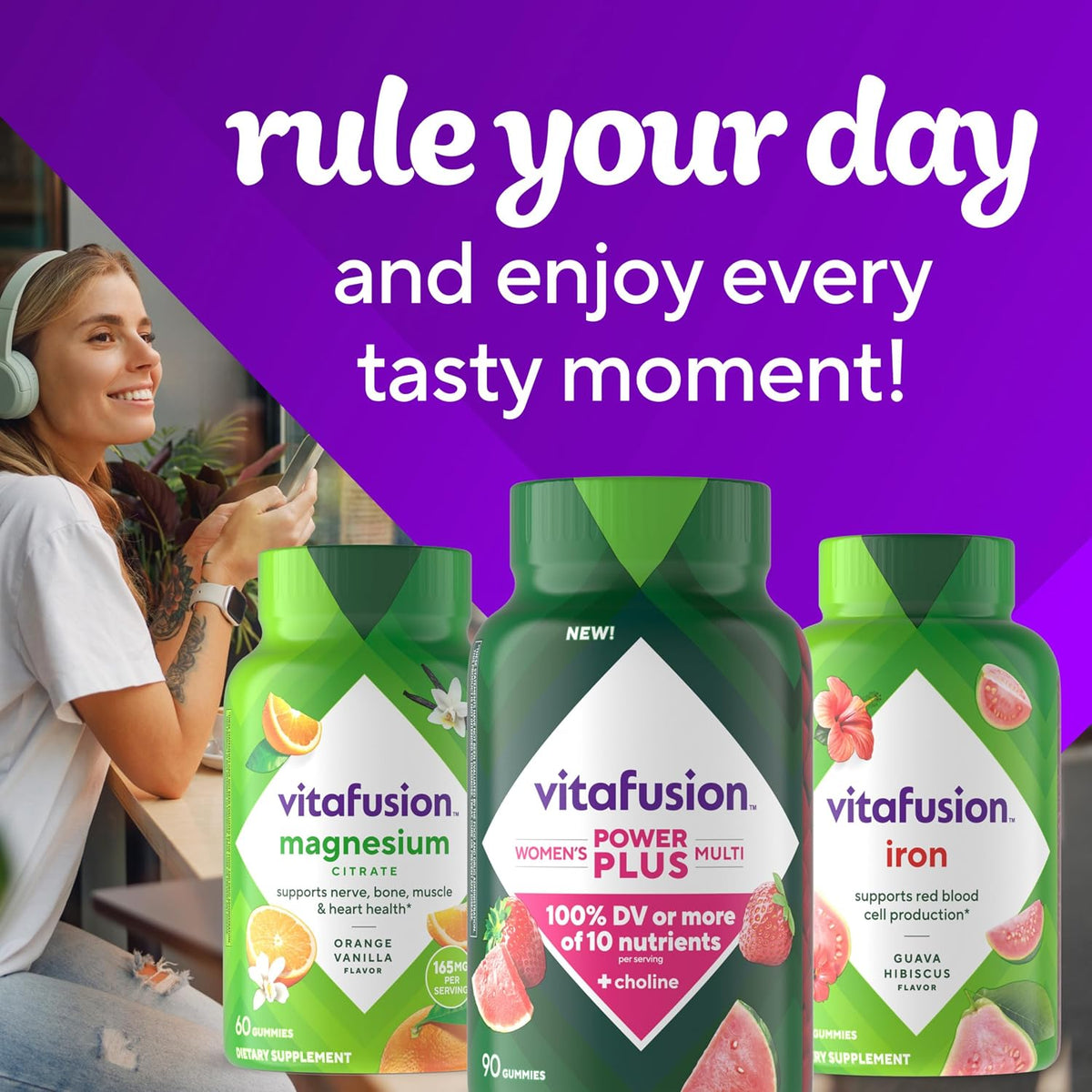 Vitafusion Power Plus Women’s Multivitamin Gummies,100% Daily Value or More of 10Nutrients,HelpsSupport Nerve,Energy Metabolism,Bone & Immune Health,Strawberry & Watermelon Flavor,90 Count (Pack of 2)