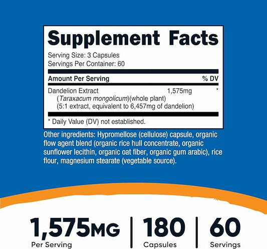 Nutricost Dandelion Extract 180 Capsules for 60 Servings Per Bottle