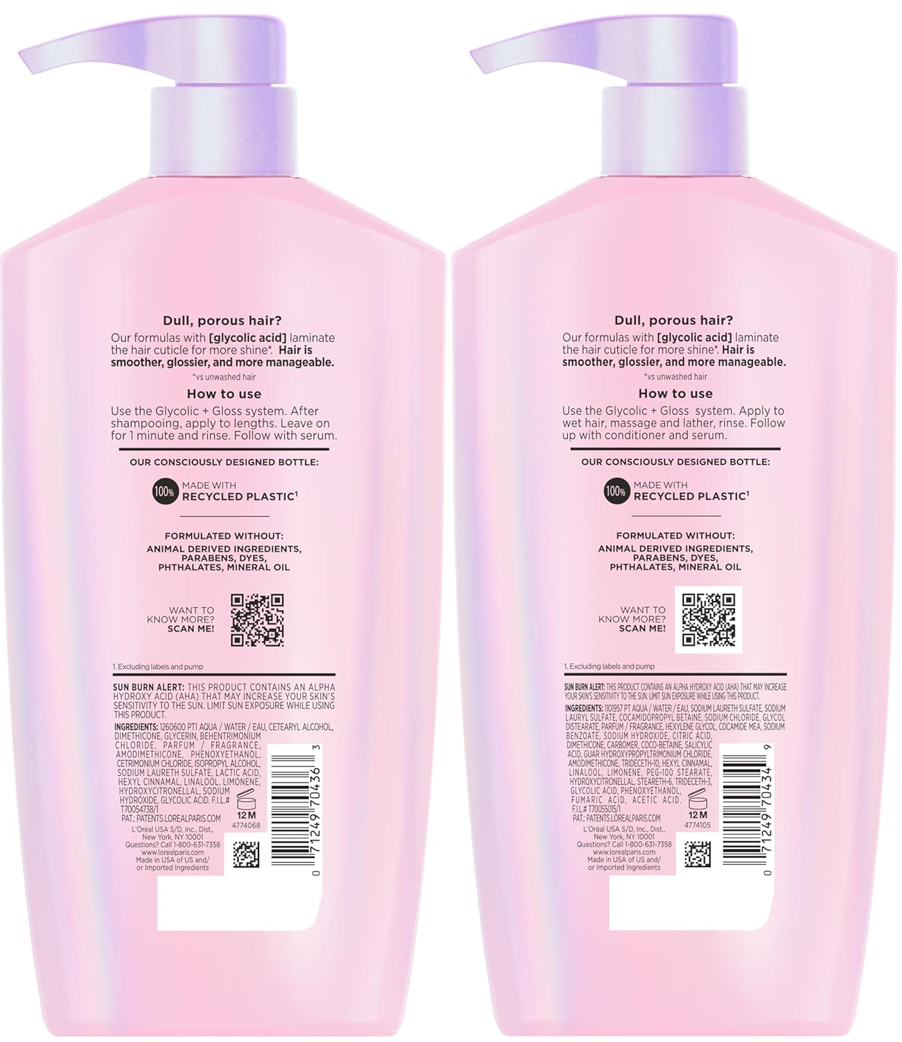 L'Oreal Paris Elvive Glycolic + Gloss Shine Boosting Shampoo and Conditioner Set, Cleanses and Smooths Dull, Porous Hair Into High-Shine, Glossy Hair, 56 Fl Oz Set