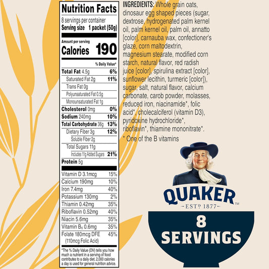 Quaker, Instant Oatmeal, Dinosaur Eggs Brown Sugar,1.76 (Pack of 8), 14.1 Oz