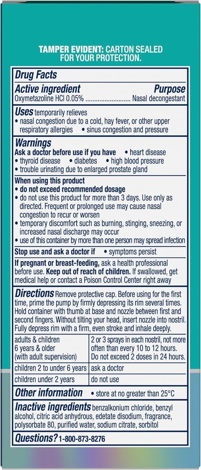 Vicks Sinex SEVERE Nasal Spray, Original Ultra Fine Mist, Decongestant Medicine, Relief from Stuffy Nose due to Cold or Allergy, & Nasal Congestion, Sinus Pressure Relief, 265 Sprays