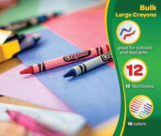 Crayola Ultra Clean Washable Large Crayons, Bulk School Supplies, 12 Packs of 16 Count