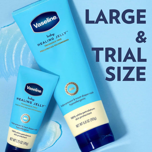 Vaseline Baby Healing Jelly 3 Pack White Petroleum Skin Protectant for Preventing & Treating Diaper Rash,with a Hypoallergenic, Pediatrician-Recommended Formula, 6.8 oz