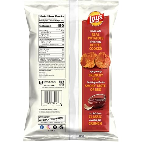 Lay's Kettle Cooked Mesquite Barbecue Flavored Potato Chips, 8 Oz