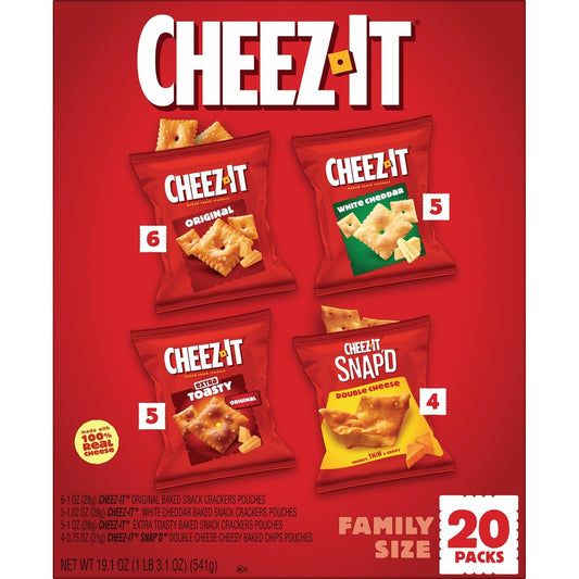Cheez-It Cheese Crackers, Baked Snack Crackers, Lunch Snacks, Grab n' Go, Variety Pack, 19.1oz Box (20 Packs)