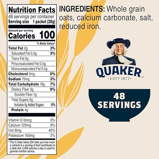 Quaker Instant Oatmeal, Original, Individual Packets, 0.98 Ounce , 48 Count (Pack of 1 )
