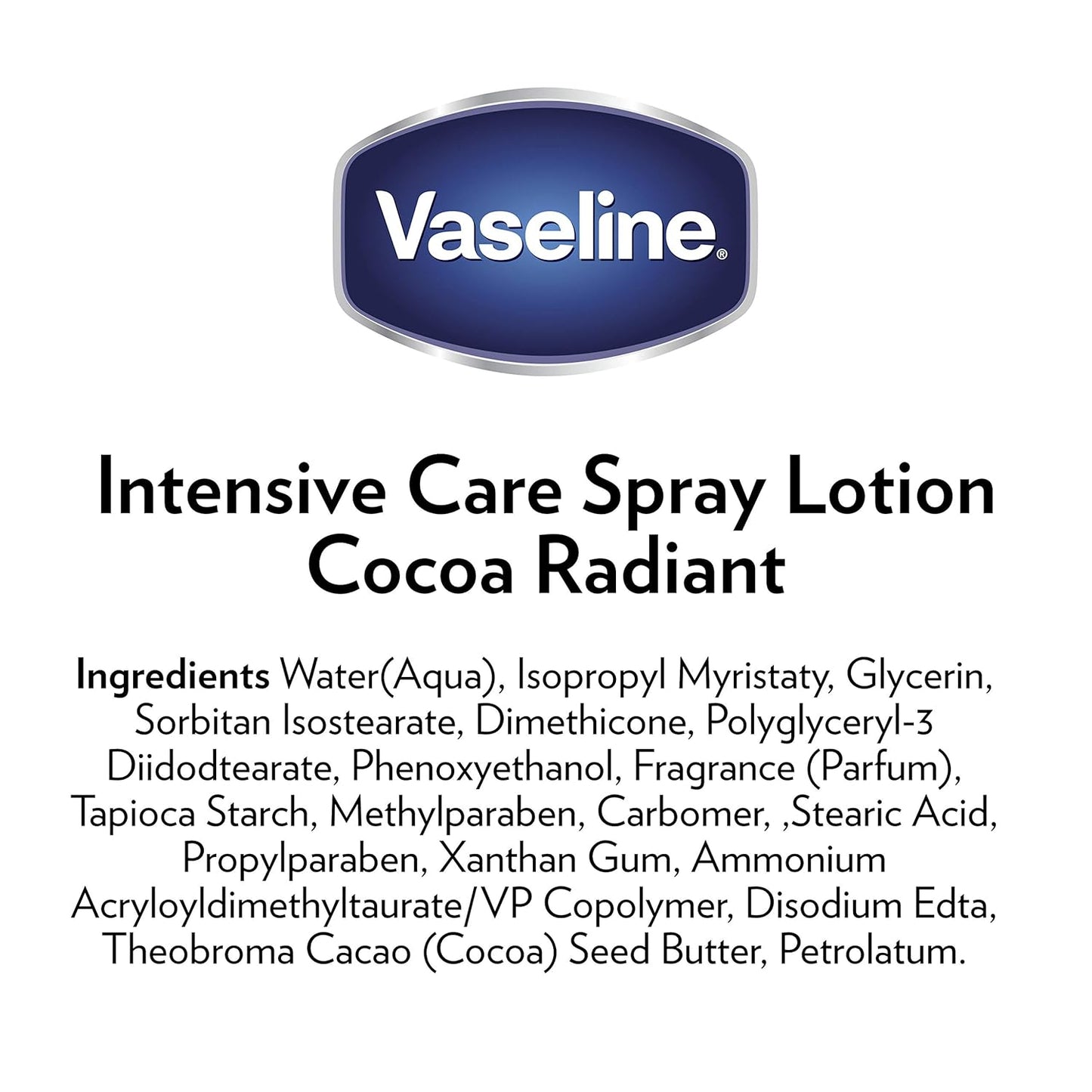 Vaseline Intensive Care Spray Moisturizer For Dry Skin Cocoa Radiant Made With 100% Pure Cocoa Butter 6.5oz (Pack of 6)