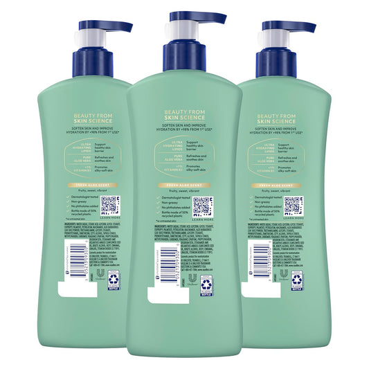 Vaseline Intensive Care Body Lotion for Dry Skin Soothing Hydration Lotion Made with Ultra-Hydrating Lipids + 1% Aloe Vera Extract to Refresh Dehydrated Skin 20.3 oz, Pack of 3 (packaging May Vary)