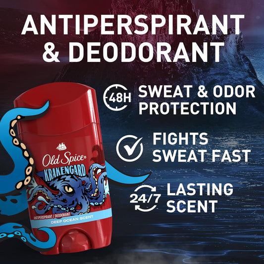 Old Spice Aluminum Free Deodorant for Men, 24/7 Odor Protection, 24/7 Freshness & Lasting Scent, Goes on Clear, Krakengard with Deep Ocean Scent, 2.6 oz