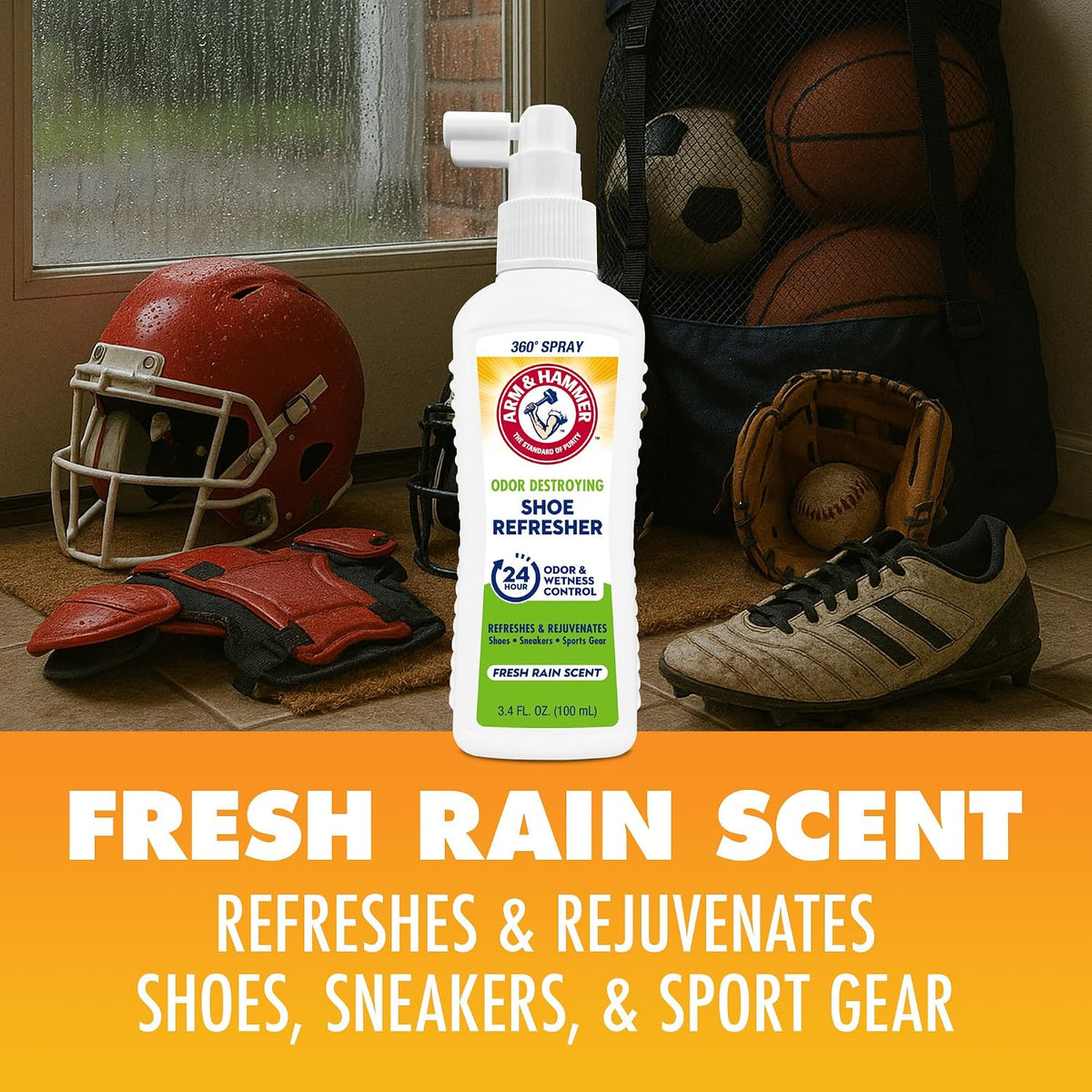 Arm & Hammer Shoe Refresher & Deodorizer Spray, Fresh Rain, 3.4 oz