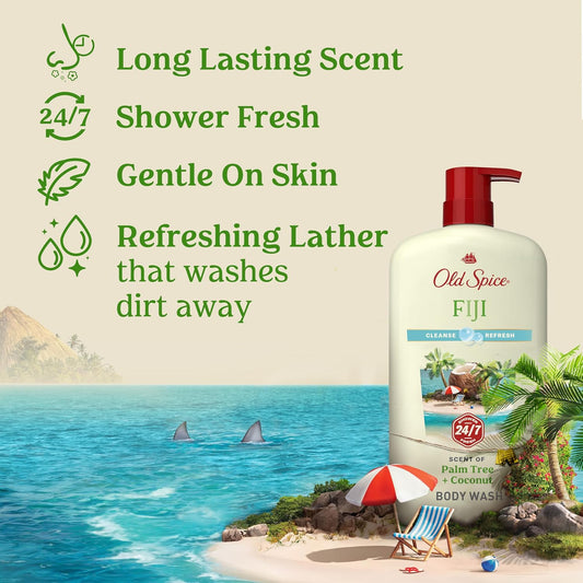 Old Spice Cleansing Body Wash for Men, 24/7 Shower Fresh with Lasting Scent, Cleanse & Refresh, Gentle on Skin, Vitamin B3, Fiji with Palm Tree + Coconut Scent, 30 oz (Pack of 4)