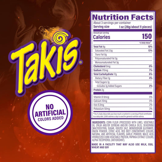 Takis Smokin' BBQ 3.25 oz Snack Size Bag, Barbecue Baby Back Ribs Flavored Mild Tangy Rolled Tortilla Chips (Pack of 4)