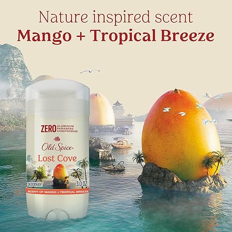 Old Spice Aluminum Free Deodorant for Men, 24/7 Lasting Freshness & Long Lasting Scent, 24/7 Sweat & Odor Protection, Lost Cove with Mango + Tropical Breeze Scent, 3.0 oz