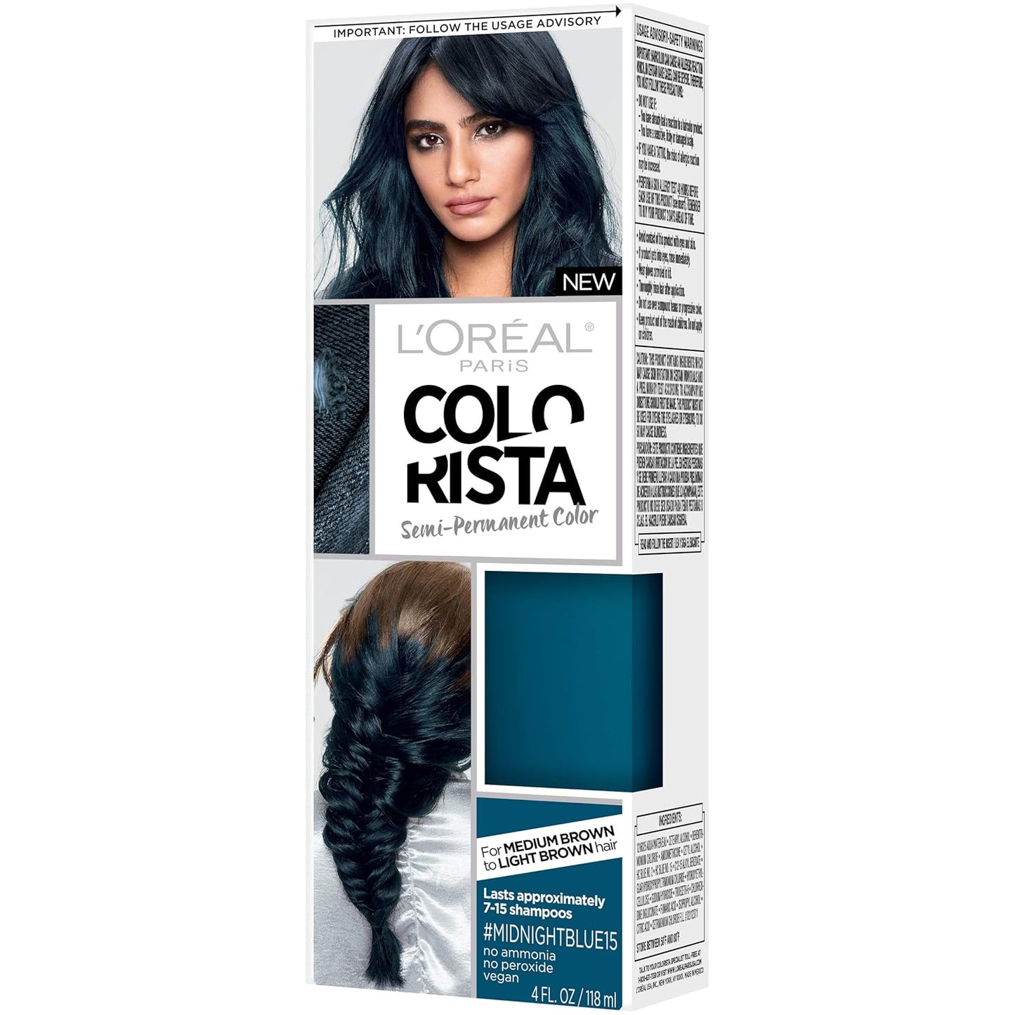 L’Oréal Paris Colorista Semi-Permanent Hair Color for Brunette Hair, Midnight blue