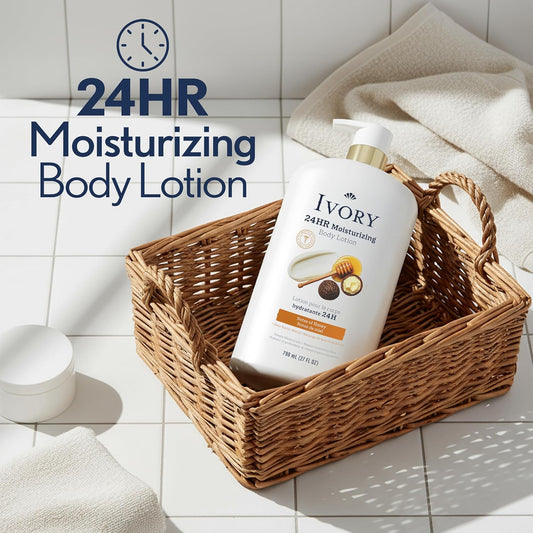 Ivory Hand & Body Lotion, 24hr Moisturizing, Repairs Extra Dry Skin, All Day Hydration, Lightweight Formula, Absorbs Instantly, Perfect for Daily Use, Shea Butter Blend, Honey Scent, 27 fl oz
