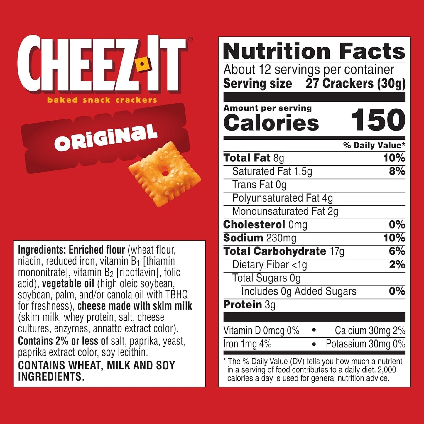 Cheez-It Cheese Crackers, Baked Snack Crackers, Lunch Snacks, Original, 12.4oz Box (1 Box)