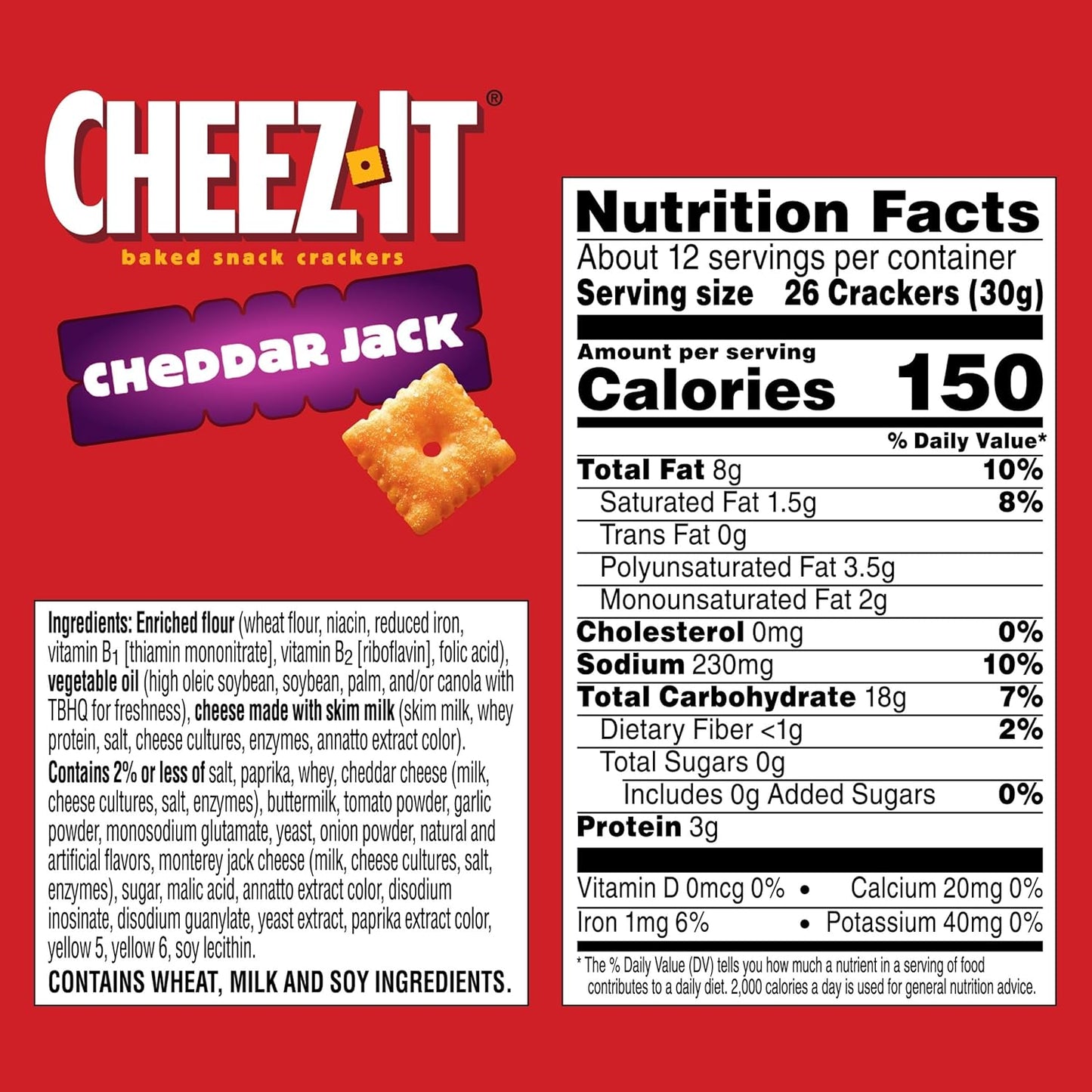 Cheez-It Cheese Crackers, Baked Snack Crackers, Lunch Snacks, Cheddar Jack, 12.4oz Box (1 Box)