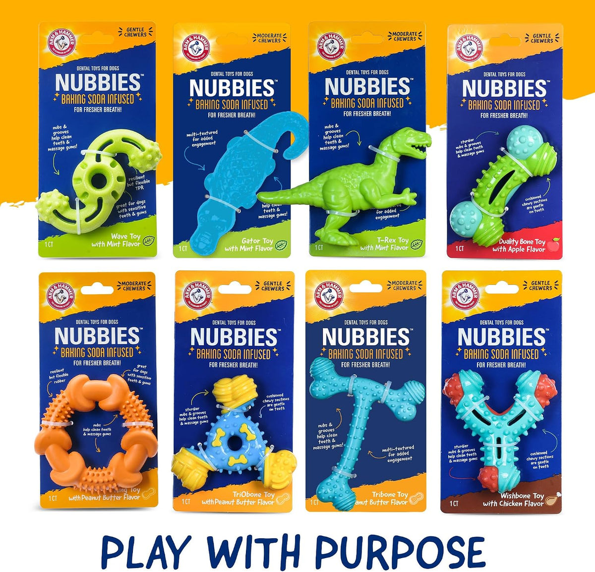 Arm & Hammer Nubbies, Dog Chew Toy - TriBone, Peanut Butter, 2 Pack