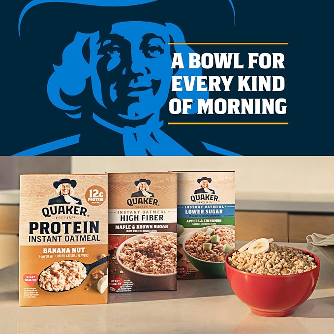 Quaker Instant Oatmeal, Fiber Boost, 3 Flavor Variety pack, 32 Count