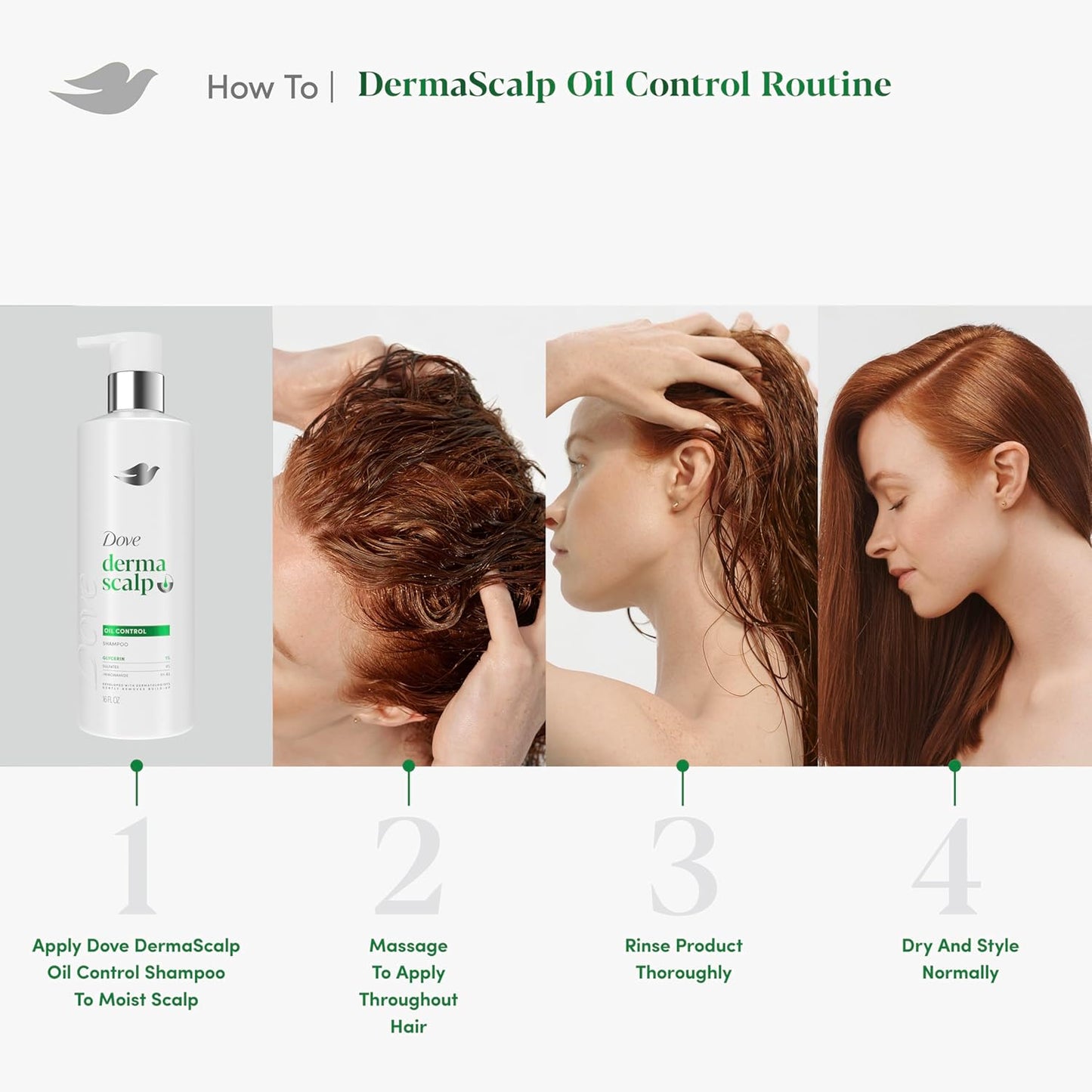 Dove Derma Scalp Oil Control Shampoo 1 ct with Glycerin, Sulfates and Niacinamide for Removing Scalp Product Buildup 16 Fl oz