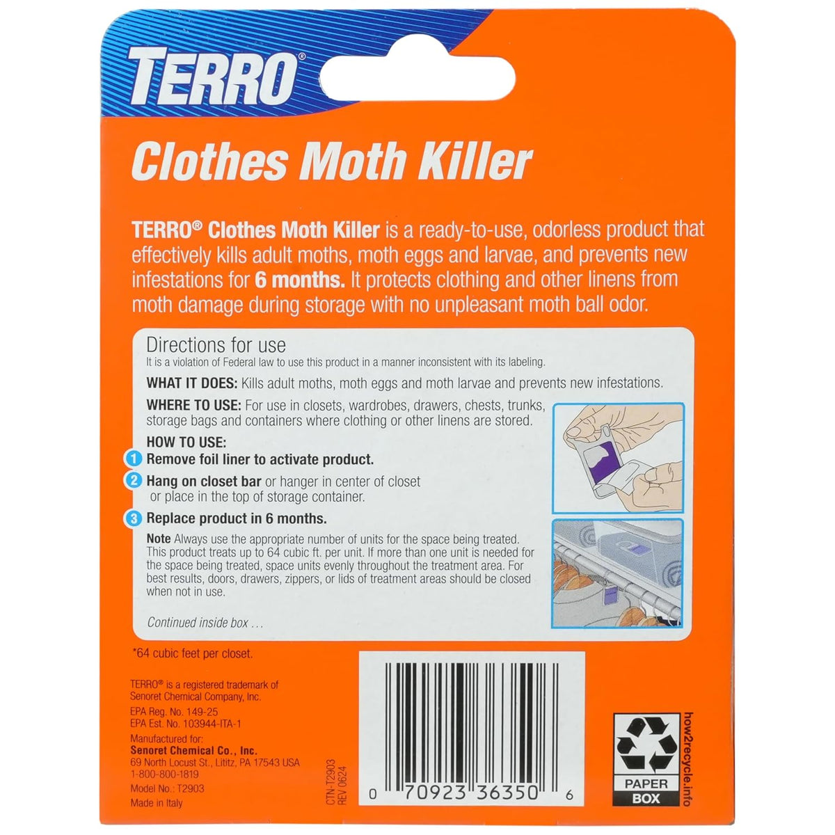 TERRO Clothes Moth Killer, 3-Pack, Kills Adult Moths, Larvae & Eggs