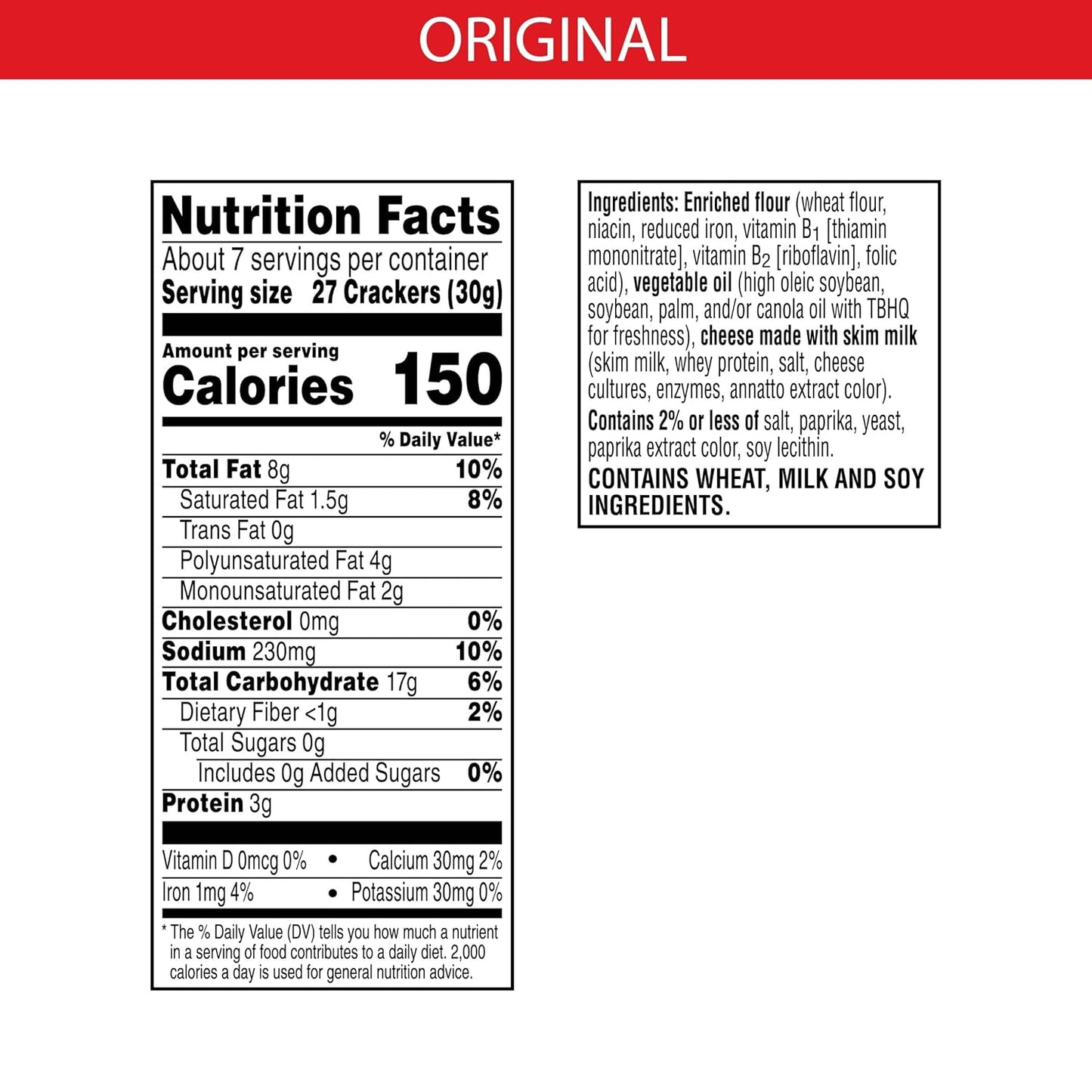 Cheez-It Cheese Crackers, Baked Snack Crackers, Lunch Snacks, Original, 7oz Box (1 Box)