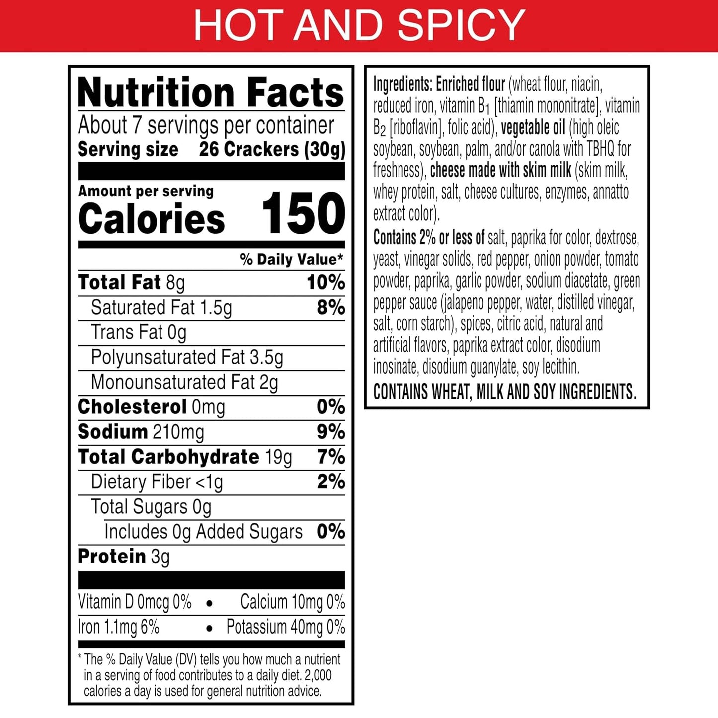 Cheez-It Cheese Crackers, Baked Snack Crackers, Office and Kids Snacks, Hot and Spicy, 5.25lb Case (12 Boxes)