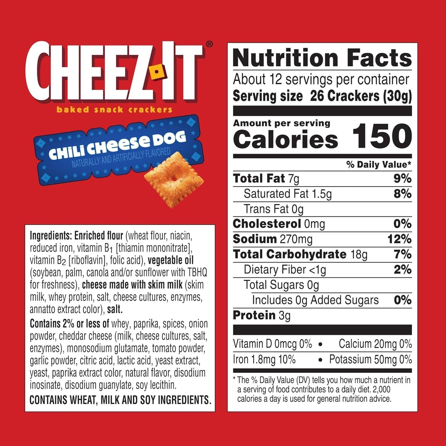 Cheez-It Baked Snack Crackers, U.S. Soccer Sponsor, Chili Cheese Dog, 12.4oz Box (1 Box) (Pack of 2)