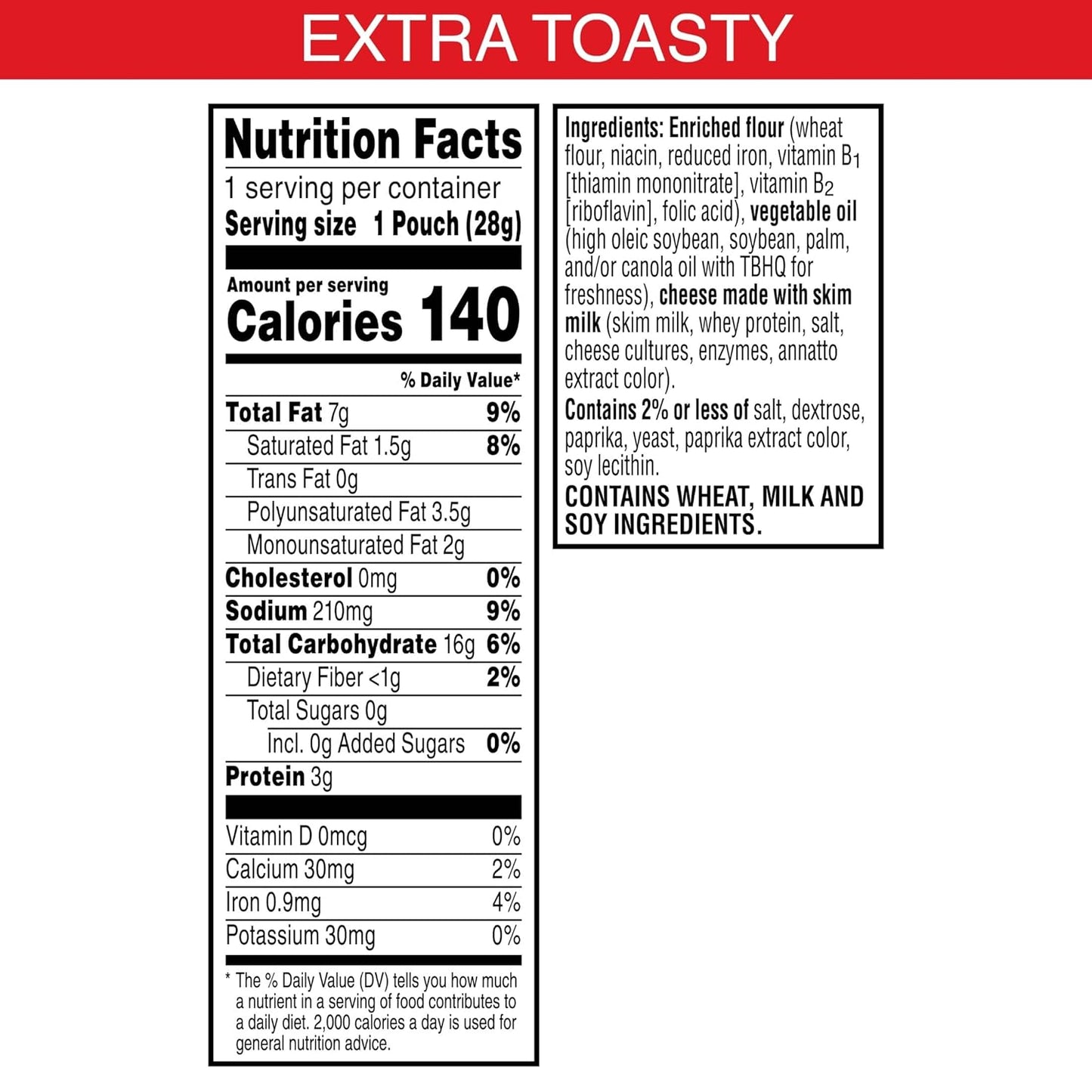 Cheez-It Cheese Crackers, Baked Snack Crackers, Single Serve, Extra Toasty (40 Pouches)