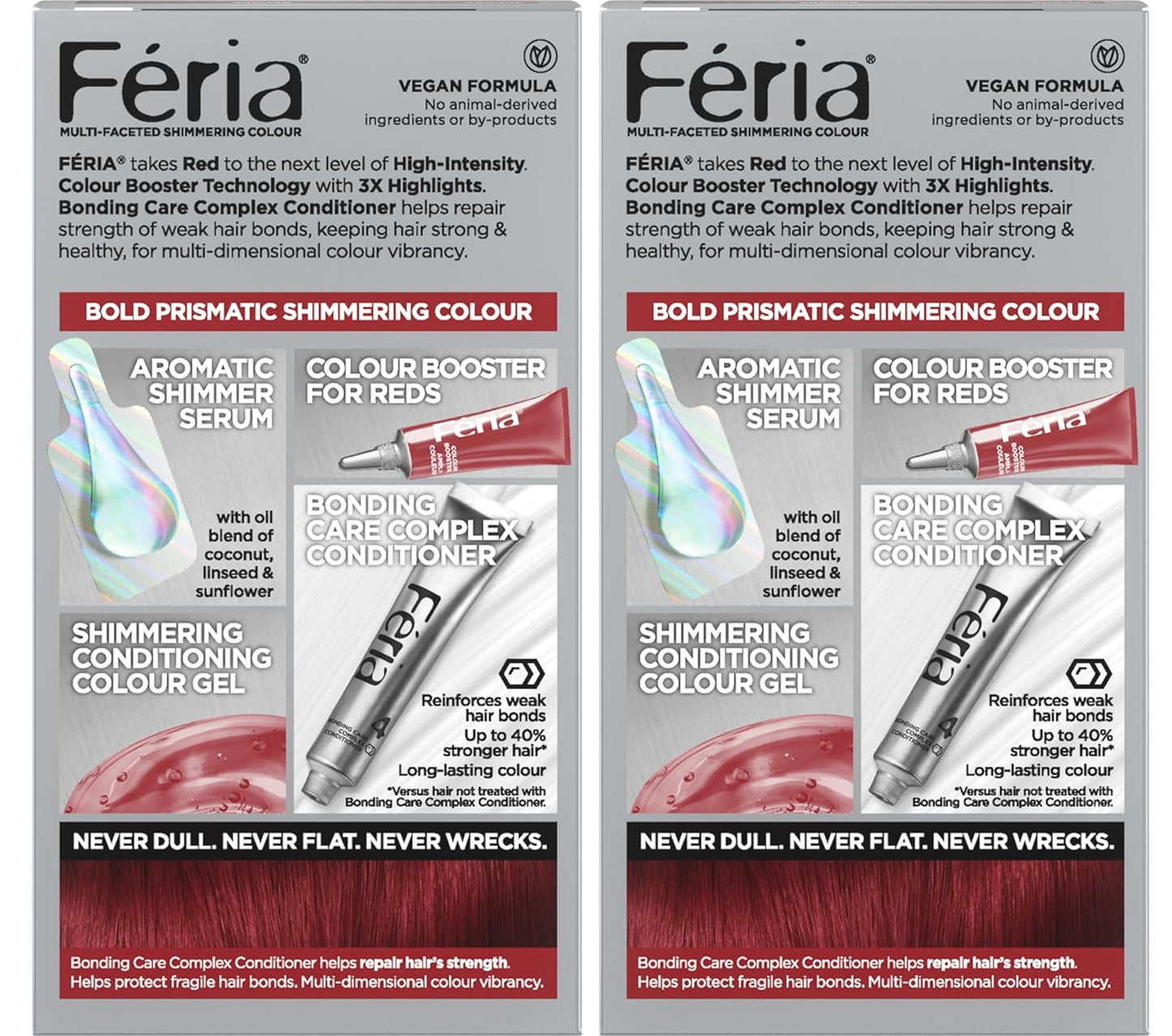 L'Oreal Paris Feria Multi-Faceted Shimmering Permanent Hair Color, R57 Intense Medium Auburn, Hair Dye Kit, Pack of 2