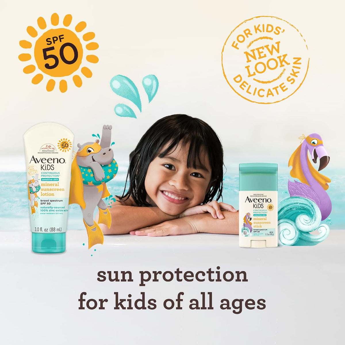 Aveeno Kids Zinc Oxide Sunscreen Stick SPF 50, 1.5 oz