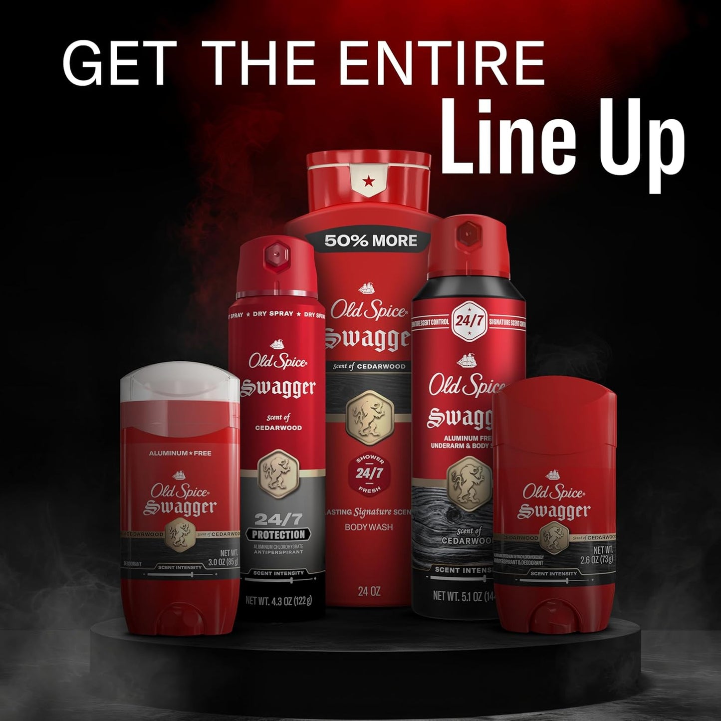Old Spice Refreshing Body Wash for Men, 3X Defense, 24/7 Shower Fresh with Long Lasting Scent, Red Collection, Swagger with Cedarwood Scent, 24 oz (Pack of 2)