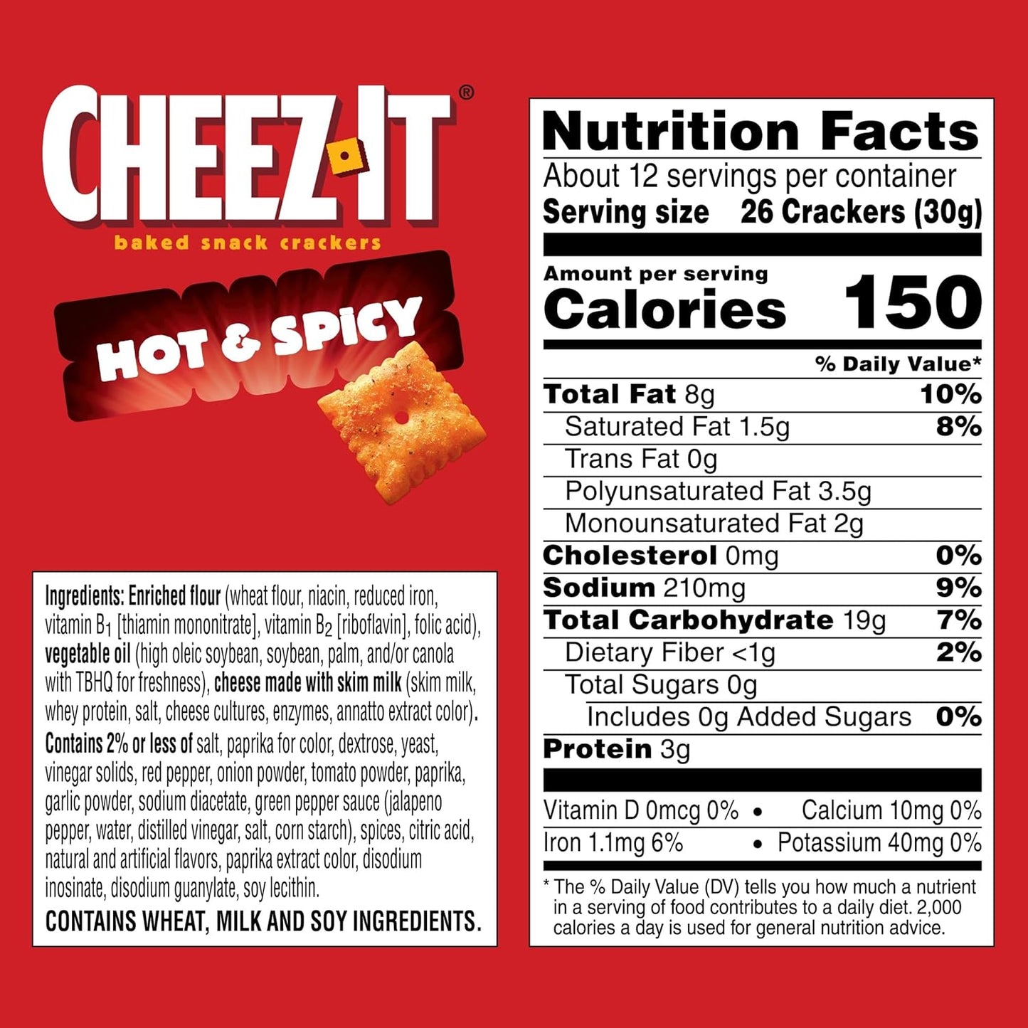 Cheez-It Cheese Crackers, Baked Snack Crackers, Lunch Snacks, Hot and Spicy, 12.4oz Box (1 Box)
