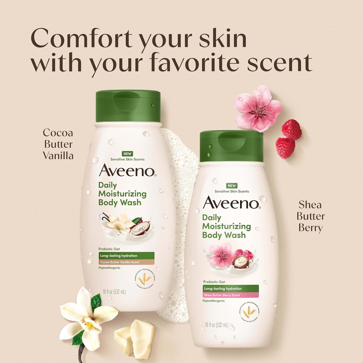 Aveeno Daily Moisturizing Body Wash, Shea Butter Berry, 18 fl. oz