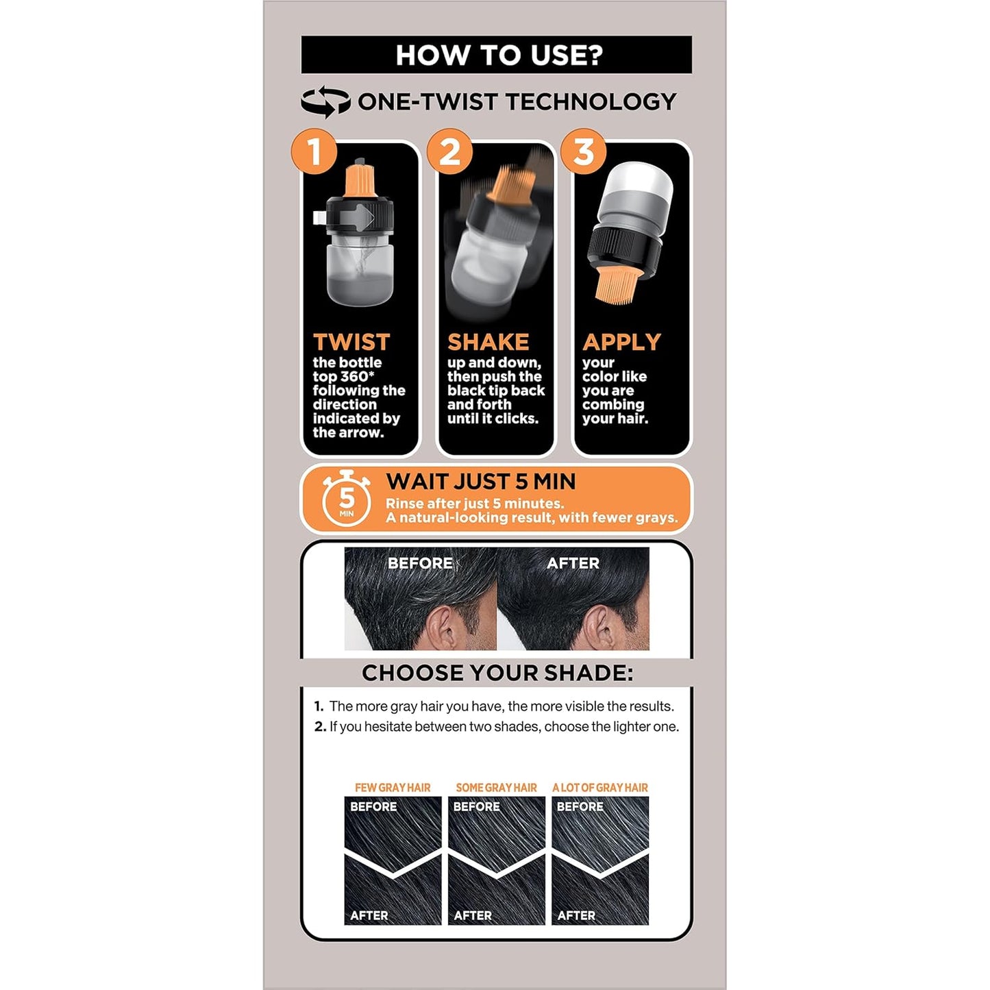 L’Oreal Paris Men Expert One Twist Mess Free Permanent Hair Color, Mens Hair Dye to Cover Grays, Easy Mix Ammonia Free Application, Dark Brown 03, 1 Application Kit