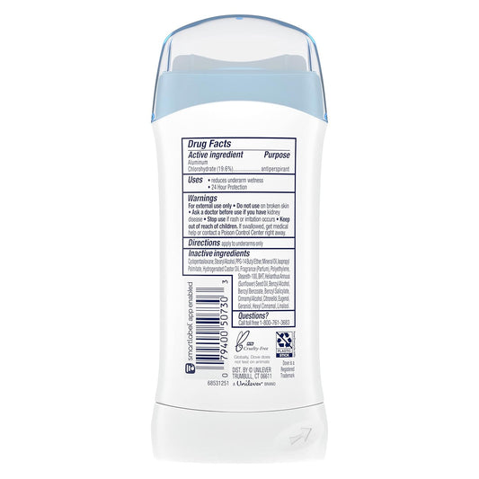 Dove Invisible Solid Antiperspirant Deodorant Stick for Women, Original Clean, For All Day Underarm Sweat and Odor Protection 2.6 oz, Pack of 6