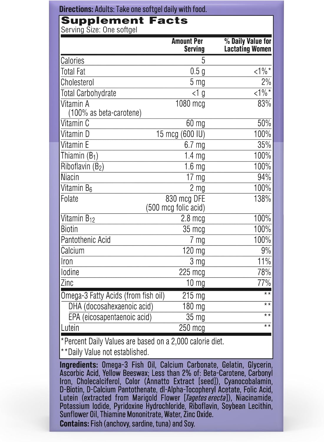 One A Day Postnatal Vitamins for Women, Postnatal Multivitamin with Folic Acid, Omega-3 DHA, B Vitamins, Support Immune Health, Breastfeeding, Post Partum Essential Nutrients for Women, 60 Ct