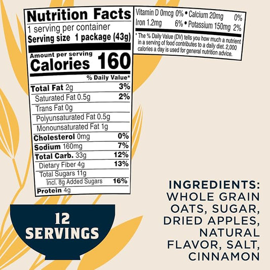 Quaker Instant Oatmeal Express Cups, Apples & Cinnamon, 1.51 Ounce (Pack of 12)
