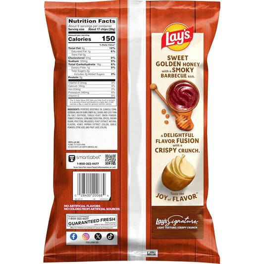 Lay's Potato Chips, Honey Barbecue Flavored Snacks, 7.75oz Bag