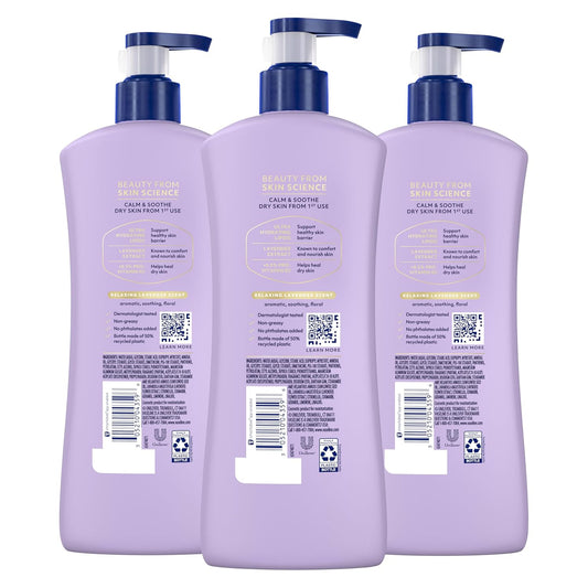 Vaseline Intensive Care Calm Healing Body Lotion 3 count for Dry Skin Made with Ultra-Hydrating Lipids and Lavender Extract to Heal and Restore Dry Skin 20.3 oz