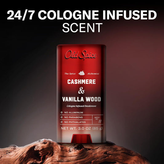 Old Spice Aluminum Free Deodorant for Men, The Spice Alchemist Collection, 24/7 Cologne Infused Scent, No Trade Off Formula, Free of Parabens & Phthalates, Cashmere + Vanilla Wood Scent, 3.0 oz