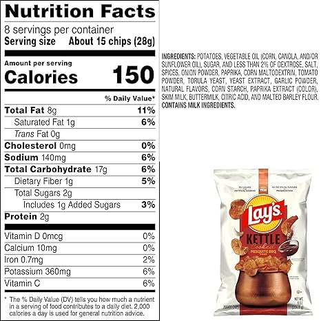 Lay's Kettle Cooked Mesquite Barbecue Flavored Potato Chips, 8 Oz