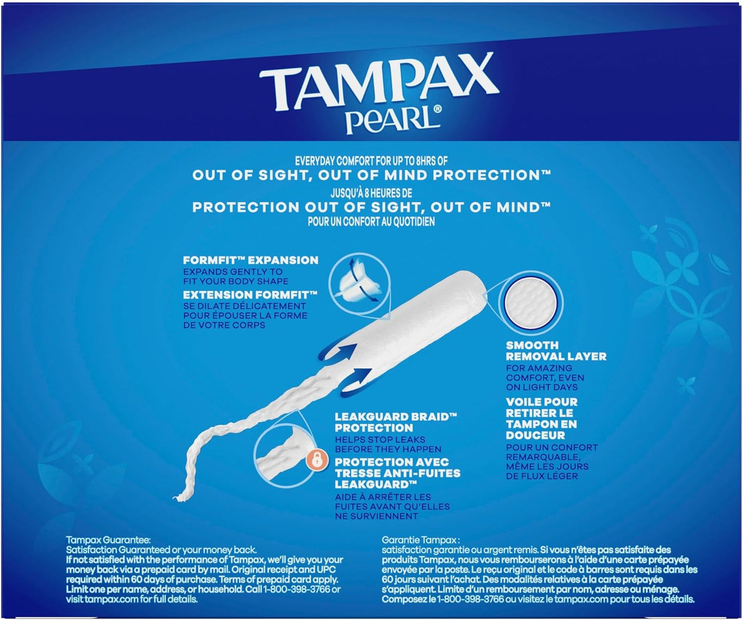 Tampax Pearl Tampons for Women, with LeakGuard Braid, Super Absorbency, Unscented, 50 Count