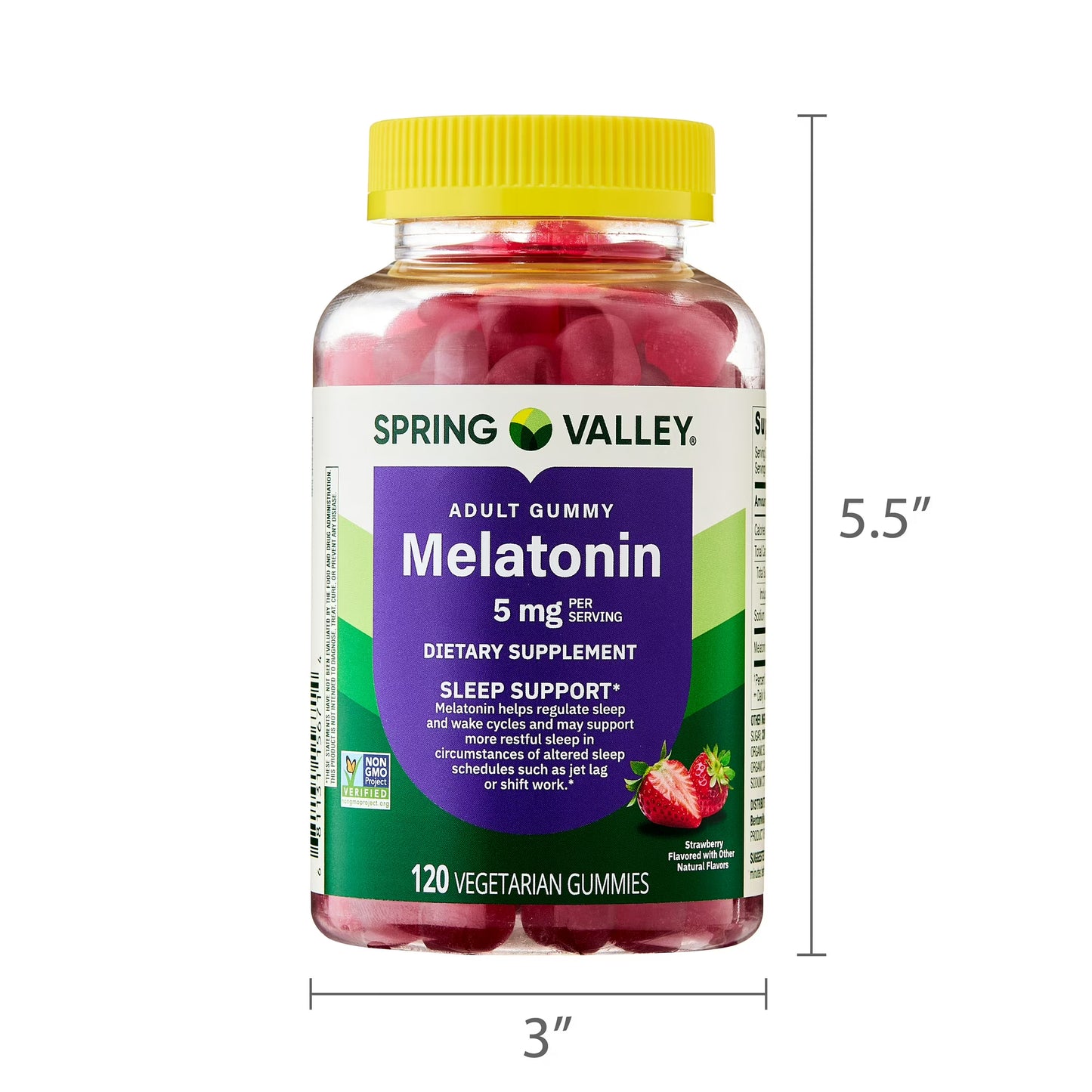 (3 pack) Spring Valley Non GMO Melatonin Sleep Support Dietary Supplement Gummies, Strawberry, 5 mg, 120 Count