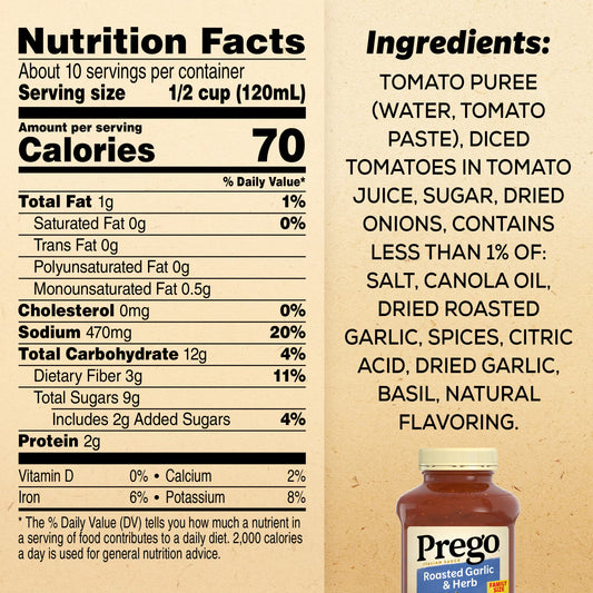 Prego Roasted Garlic and Herb Pasta Sauce, 45 oz Jar